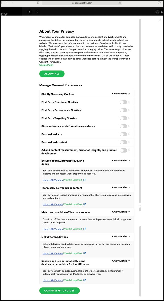 PrivacyMatters's tweet image. 3/ Even if you do NOT click the default &apos;ACCEPT COOKIES&apos; but select &apos;COOKIE SETTINGS&apos; there are five categories of purposes for which the 271 third parties will process data about your device &amp;amp; YOU.

And you NO choice as the #DataVampire infested @OneTrust CMP tool is implemented