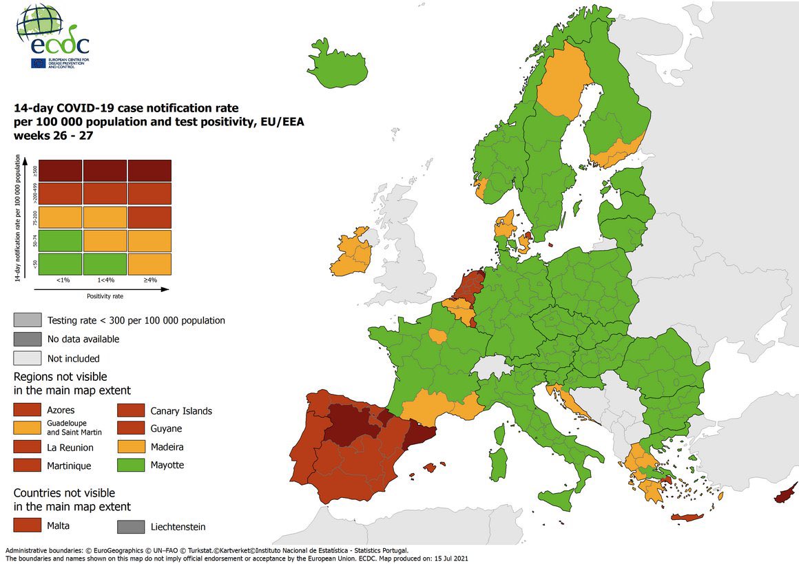 ECDC on Twitter: "Updated 🚦 are online! to support the @EUCouncil recommendation on travel measures in the EU during #COVID19 pandemic. Color-blind friendly map in next tweet. https://t.co/CcBVx6B0o5