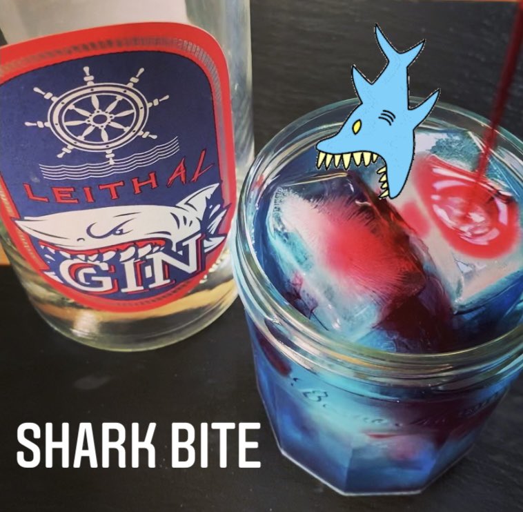 Fins to the left, fins to the right…… Celebrate #SharkWeek this week with a LeithAL Shark Bite cocktail 🦈 🩸 🍸 

🦈 45 ml LeithAL Gin
🦈 30 ml blue curaçao liquor 
🦈 25 ml lime juice
🦈 top with fizzy lemonade
🦈 drizzle over 2 tsp grenadine