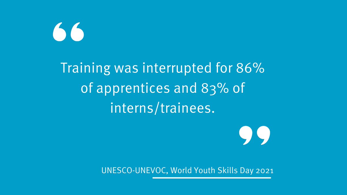 intaward's tweet photo. Due to lockdown measures around the world, training was interrupted for 86% of apprentices and 83% of interns/trainees. Meaning many skills development opportunities came to a standstill.

#WORLDREADY #WYSD2021 https://t.co/Q9UFvCEfLG