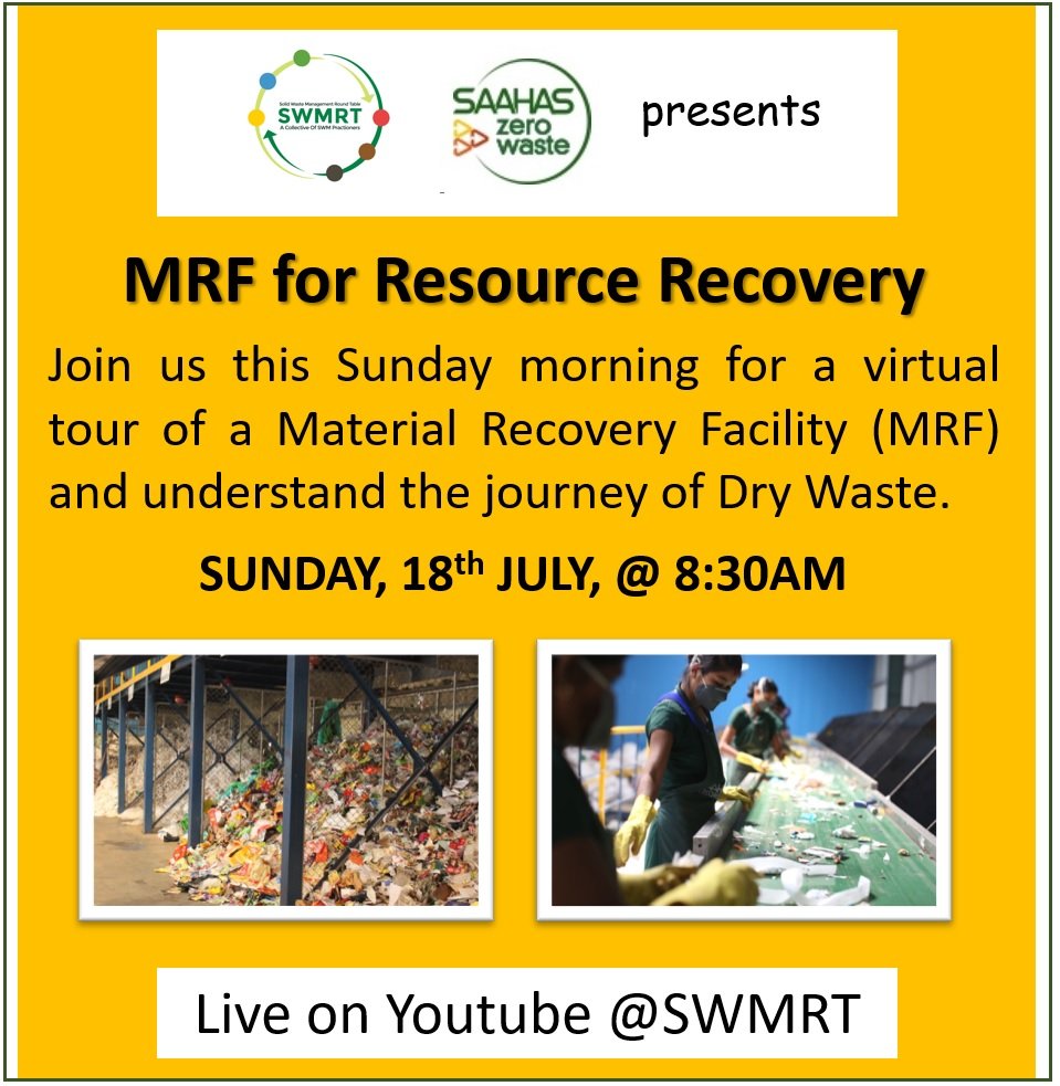 Solid waste management round table (SWMRT), in collaboration with Saahas and  Saahas Zero Waste  presents a tour of Material Recovery Facility (MRF).
youtu.be/Dx1ClaOHL74
#materialrecoveryfacility #saahas #saahaszerowaste #swmrtbengaluru #solidwastemangement #wastemanagement