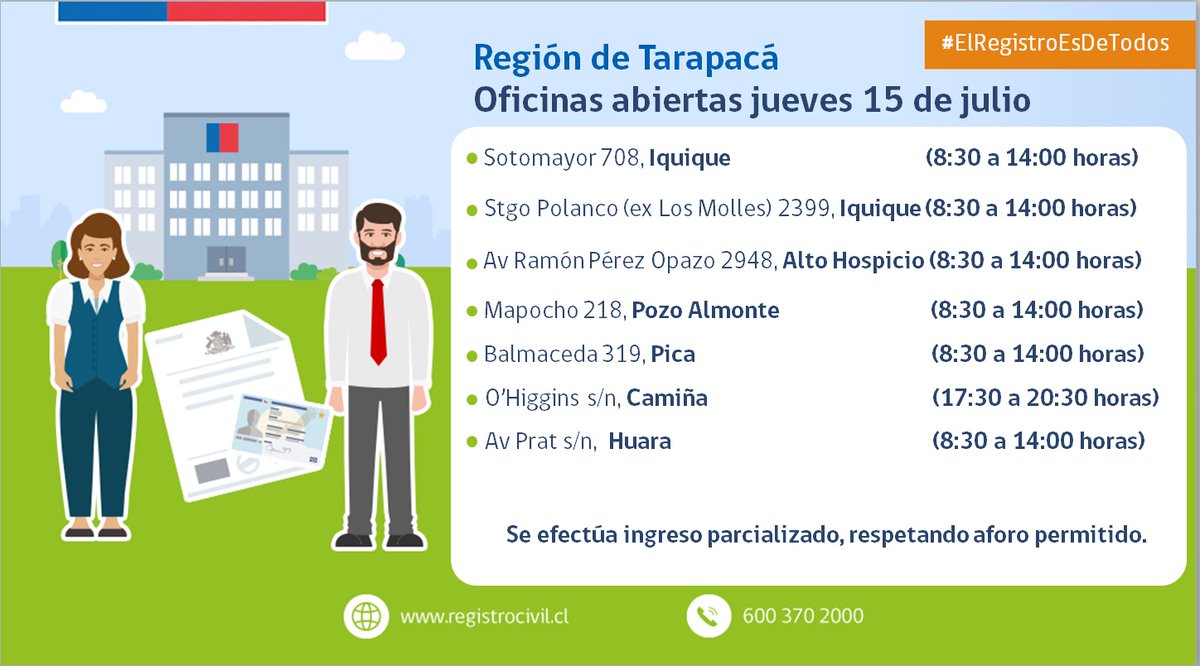 Si quieres saber cuáles son las oficinas que hoy atienden en #Tarapacá, revisa esta información.
#Iquique #AltoHospicio #PozoAlmonte #Pica #Huara #Camiña