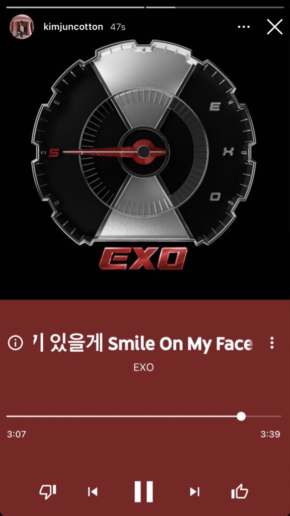 milkteus's tweet photo. junmyeon posted these in his instagram story today ㅠㅠ

“thought of you exo-l”
*shared a screencap of him listening to exo’s smile on my face*” https://t.co/524uMLy6un