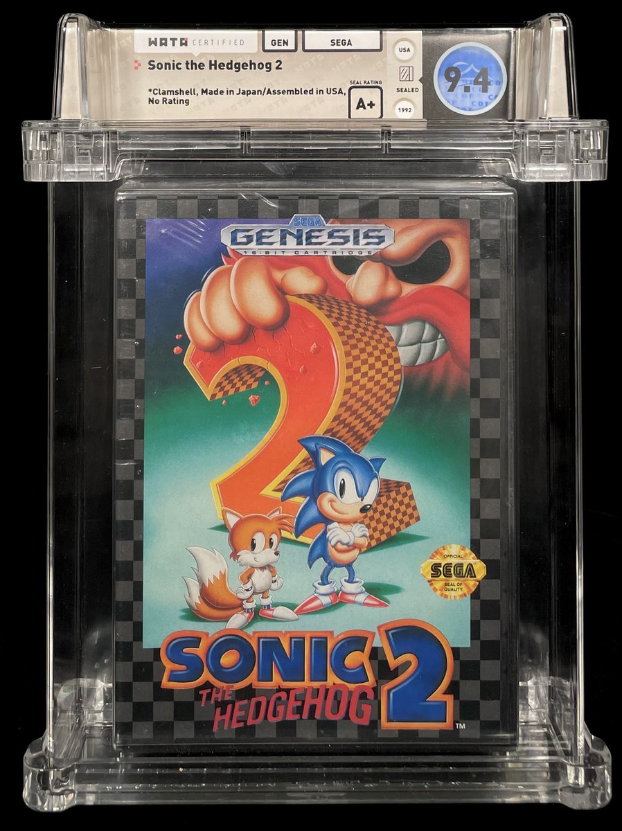 VideoGamePlugs's tweet photo. Morning Twitter Fam! Let’s start the day off with a classic! 
Sonic the Hedgehog 2 for Genesis
(WATA 9.4; A+ Seal)
📥 Asking $7,000
•
•
#Sonic #SonicTheHedgehog #Genesis #SegaGenesis #Sega #VideoGames #Games #Retro #RetroGaming #DonkeyKong #Atari #Nintendo https://t.co/qYZy4OZERC