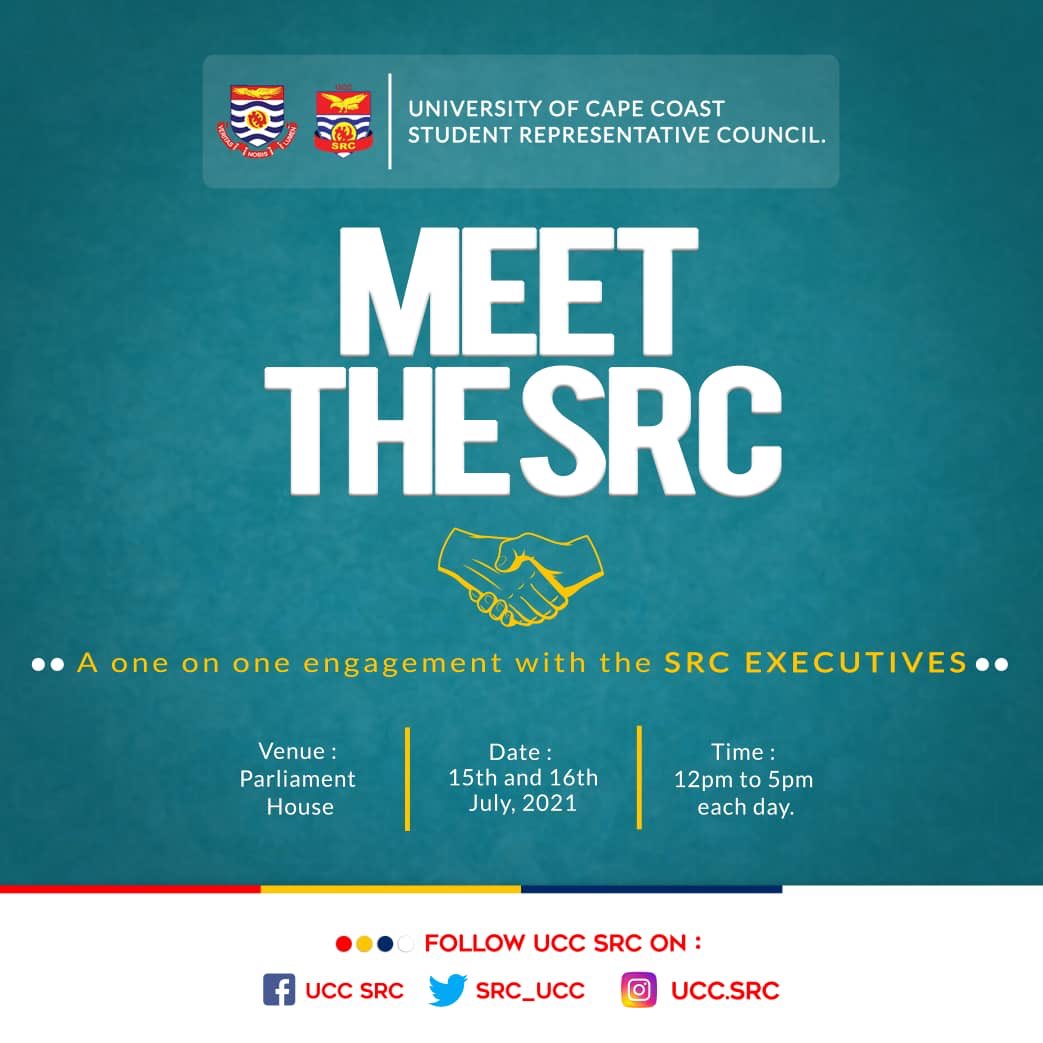 src_ucc's tweet photo. The rains may have come down but the assurance to be voice to the students populace cannot be hindered.

His Excellency Christopher Dadson @osofoba_topher and his executives are present to listen and address peculiar and pressing issues of the student body one on one. #MeetTheSRC https://t.co/GZLQdGrEFa