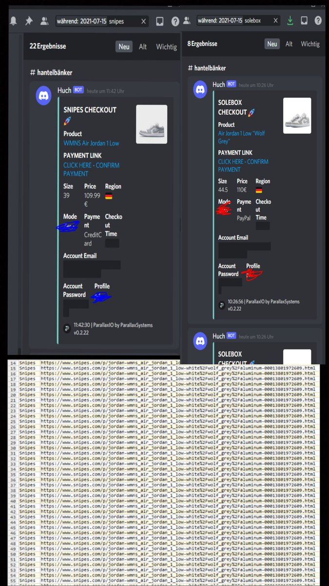 hantelbanker's tweet image. Insane Cookout today. 50+ Clip on Jordan 1 lows, webook got rate limited 🙃 Big thanks to @ParallaxSuccess @WildProxies @EtherealNotify