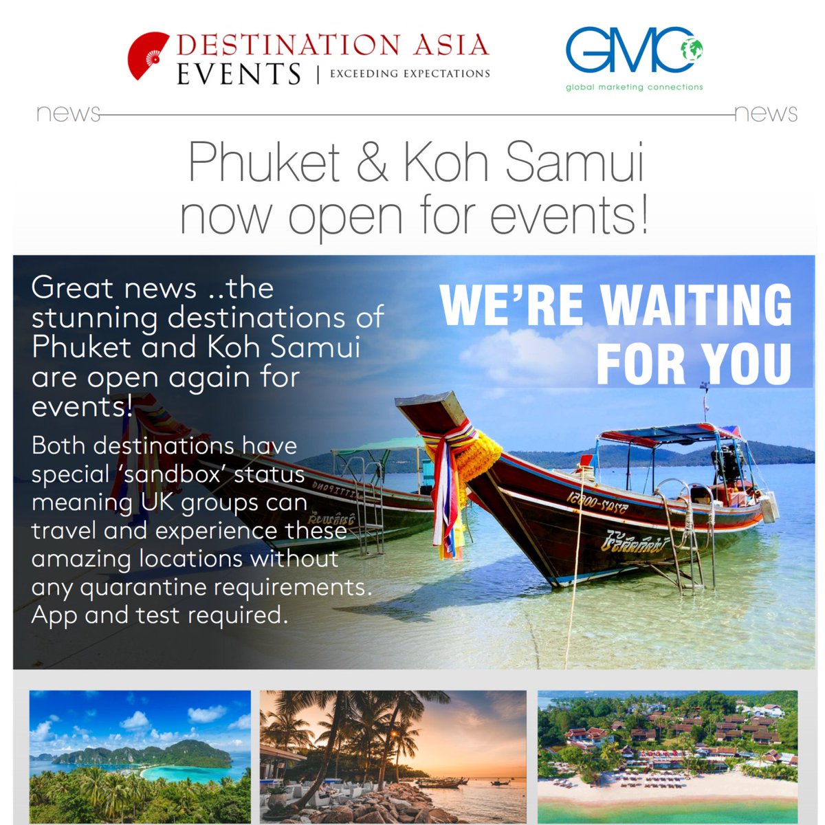 Phuket &amp; Koh Samui now open for events with no quarantine ...click for more deails - mailchi.mp/gmc.uk.com/phu…  Talk to us at GMC for inspirational ideas.