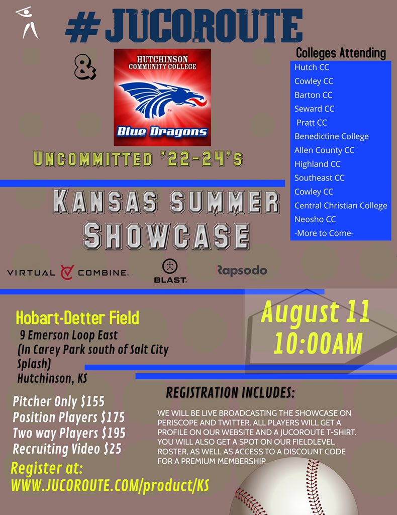 ⛽️RECRUITING EVENT⛽️

⚾️Uncommitted HS ‘22-24's⚾️

🏟️Hobart-Detter Field (<a href="/HutchCCBaseball/">HutchCC Baseball</a> )
📍Hutchinson, KS
📅AUG 11

12 Colleges Committed
      (more to come)

Metrics: <a href="/rapsodo/">Rapsodo Baseball</a> @Blast_Bsbl <a href="/virtualcombine/">Virtual Combine</a>

Register Today: jucoroute.com/product/KS
