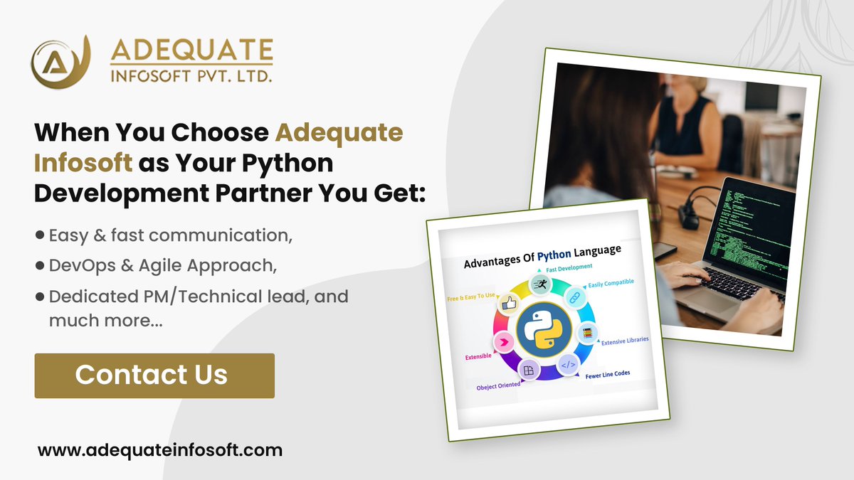 ADQInfosoft's tweet image. When You Choose Adequate Infosoft as Your Python Development Partner You Get: 
Easy & fast communication,
DevOps & Agile Approach, 
Dedicated PM/Technical lead, and much more...
#hiresoftwaredevelopment #HirePythondevelopmentServices #Devops #PythonDevelopment