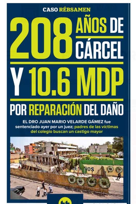 SoleraClaudia's tweet photo. Padres del Rébsamen apelarán para que el DRO, JM Velarde, reciba la pena máxima de 270 años y el monto de reparación del daño sea mayor.

Exigen un castigo ejemplar con el objetivo de no repetición y evitar que otro niño muera en una escuela por corrupción https://t.co/XL5jNVik0X https://t.co/d6sbdQ2HSu