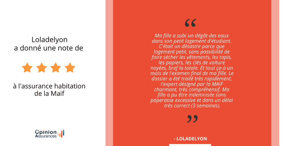 Un commentaire très positif de Loladelyon sur l'assurance habitation de la <a href="/MAIF/">MAIF</a>  !

Vous aussi, partagez votre expérience sur OA : opinion-assurances.fr/assureur-maif-…

#Avisclient #Habitation #assurance