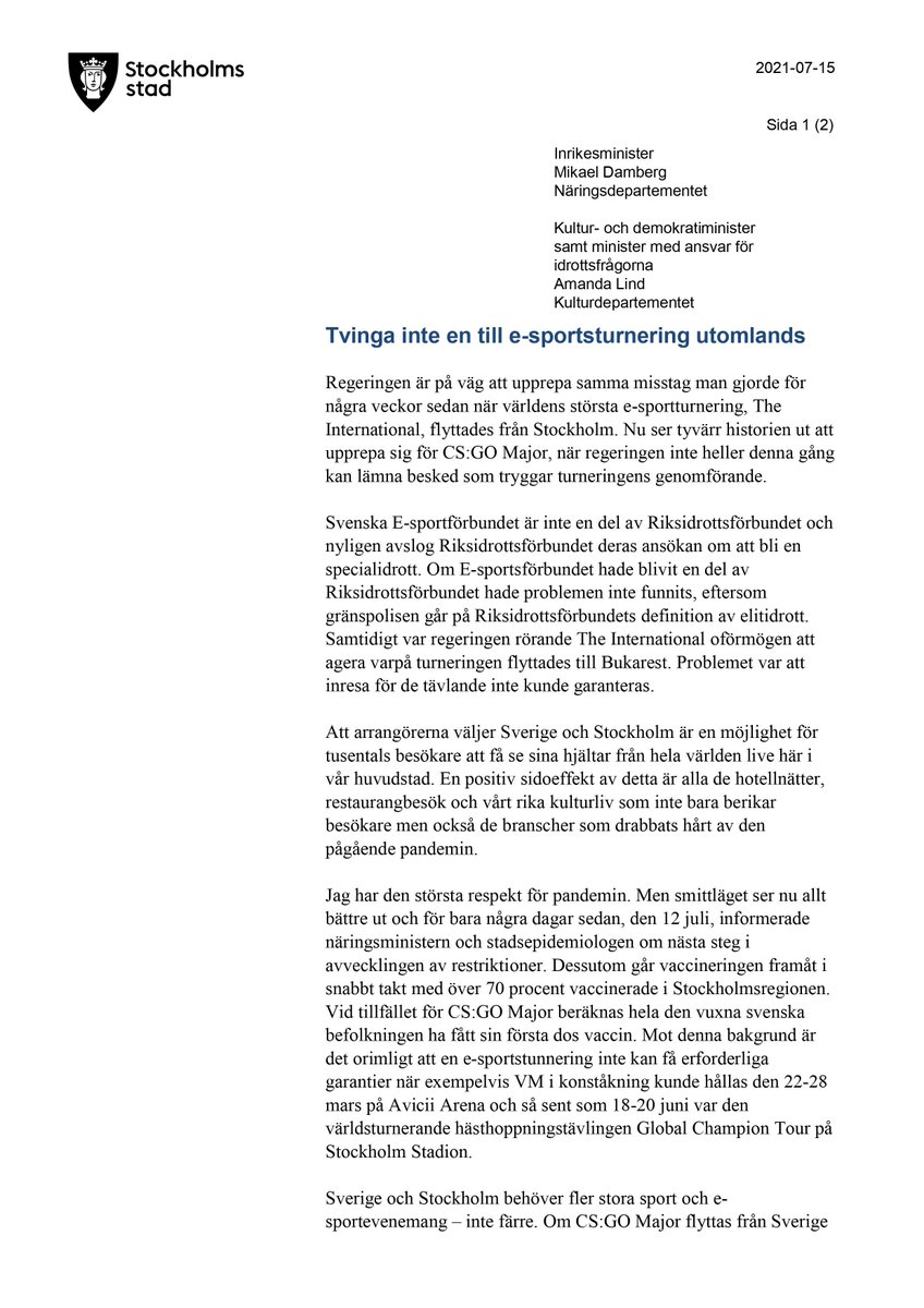 NIP's tweet image. Why is our community still ignored by the Swedish Government? @SwedishPM  @amandalind_ @mikaeldamberg 

24 hours to save Swedish CS:GO.

An open letter from @SthlmMayor