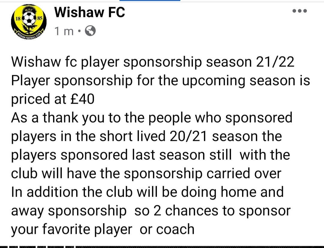The chance to sponsor a player or coaching team member for the upcoming season with information on the pics posted