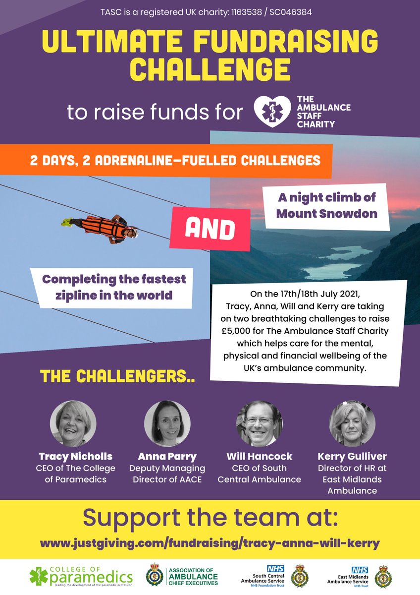 College of Paramedics (@paramedicsuk) on Twitter photo This weekend our fab fundraising team <a href="/tracyniks/">Tracy Nicholls OBE</a> <a href="/AnnaParry12/">Anna Parry</a>, <a href="/SCAS999/">South Central Ambulance Service</a> Will and <a href="/EMASNHSTrust/">East Midlands Ambulance Service NHS Trust</a> Kerry will be completing the Ultimate Challenge to raise vital funds for <a href="/TASCharity/">TASC The Ambulance Staff Charity</a>
Please show your support by donating here:
justgiving.com/fundraising/tr… This weekend our fab fundraising team <a href="/tracyniks/">Tracy Nicholls OBE</a> <a href="/AnnaParry12/">Anna Parry</a>, <a href="/SCAS999/">South Central Ambulance Service</a> Will and <a href="/EMASNHSTrust/">East Midlands Ambulance Service NHS Trust</a> Kerry will be completing the Ultimate Challenge to raise vital funds for <a href="/TASCharity/">TASC The Ambulance Staff Charity</a>
Please show your support by donating here:
justgiving.com/fundraising/tr…