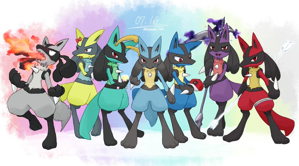 lucario furry pokemon (creature) fire holding spikes red eyes black fur  illustration images