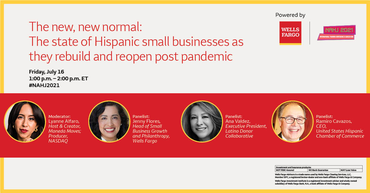 Join us tomorrow at 1 p.m. ET during #NAHJ2021 to discuss the current state of Hispanic small businesses post-pandemic, their impact on the national economy and how they can move forward confidently.   <a href="/LyanneAlfaro/">Lyanne Alfaro</a> <a href="/RAConomics/">Ramiro A. Cavazos</a> <a href="/LDCAna1/">Ana Valdez</a> and <a href="/WellsFargo/">Wells Fargo</a> Jenny Flores <a href="/USHCC/">USHCC</a> <a href="/NAHJ/">NAHJ</a>