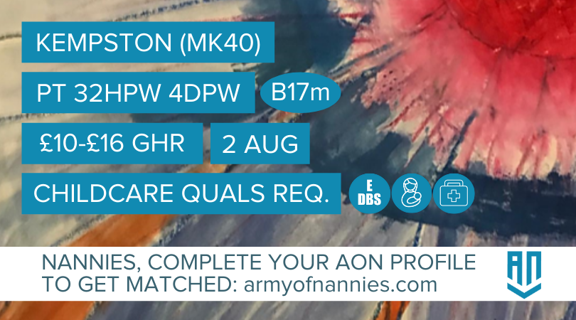 ArmyofNannies's tweet photo. We have a well-rewarded part-time (32HPW) role in Kempston, Bedford starting 2nd August.
If this role is for you, create your https://t.co/oGtHrOGZeT profile and look to shortlist Family Abi.
#Nanny #NannyLife #NannyJob #NannyPosition #NannyRole #Childcare #Kempston #Bedford https://t.co/TgZndsM2I7