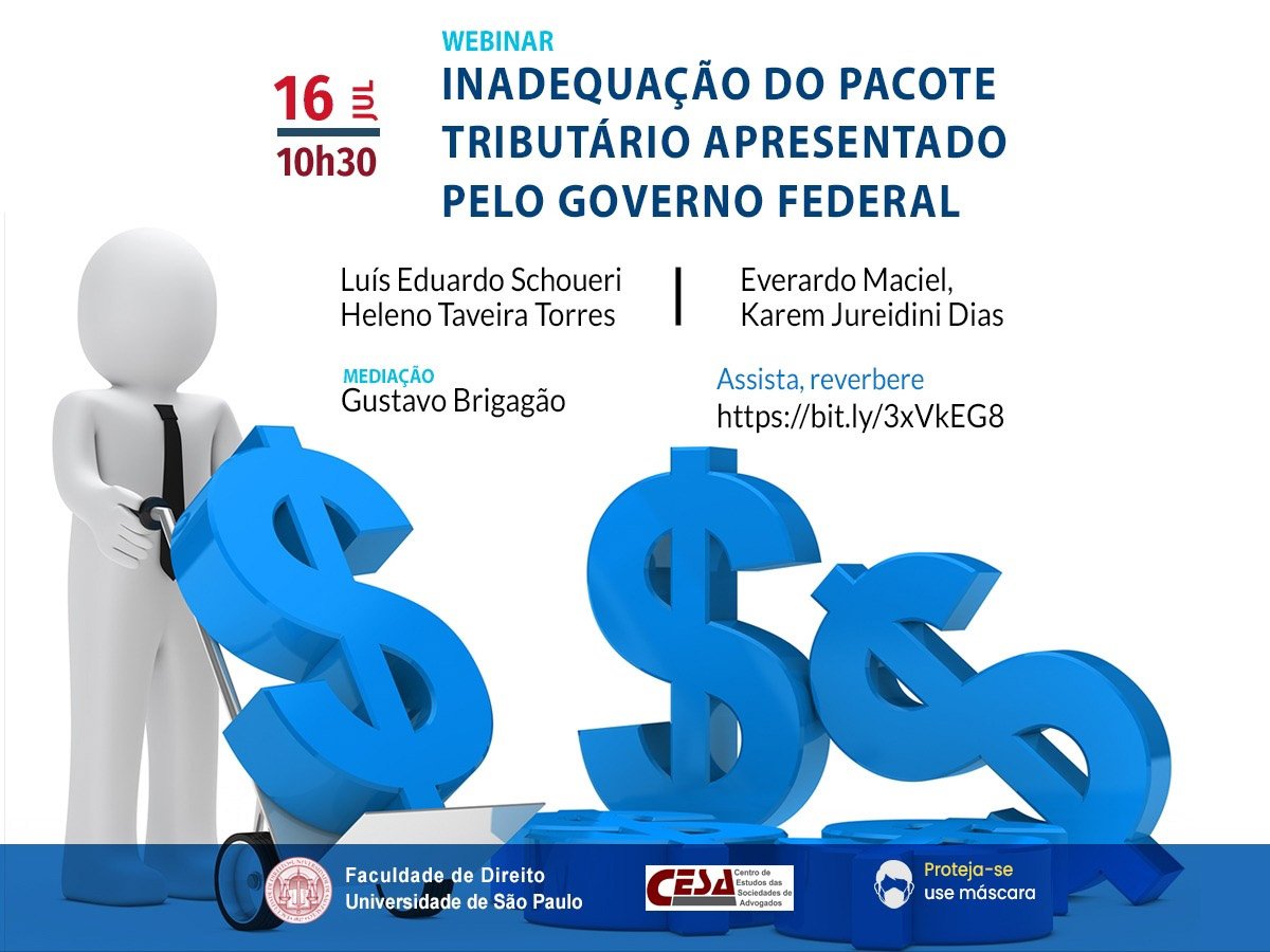 de_usp's tweet photo. A inadequação do pacote tributário apresentado pelo governo federal será tema em debate às 10h30 desta sexta-feira (16/07), com os professores titulares Luís Eduardo Schoueri e Heleno Taveira Torres, Direito Econômico, Financeiro e Tributário da Faculdade de Direito da USP. ↙️⤵️ https://t.co/F48NlM1fLv