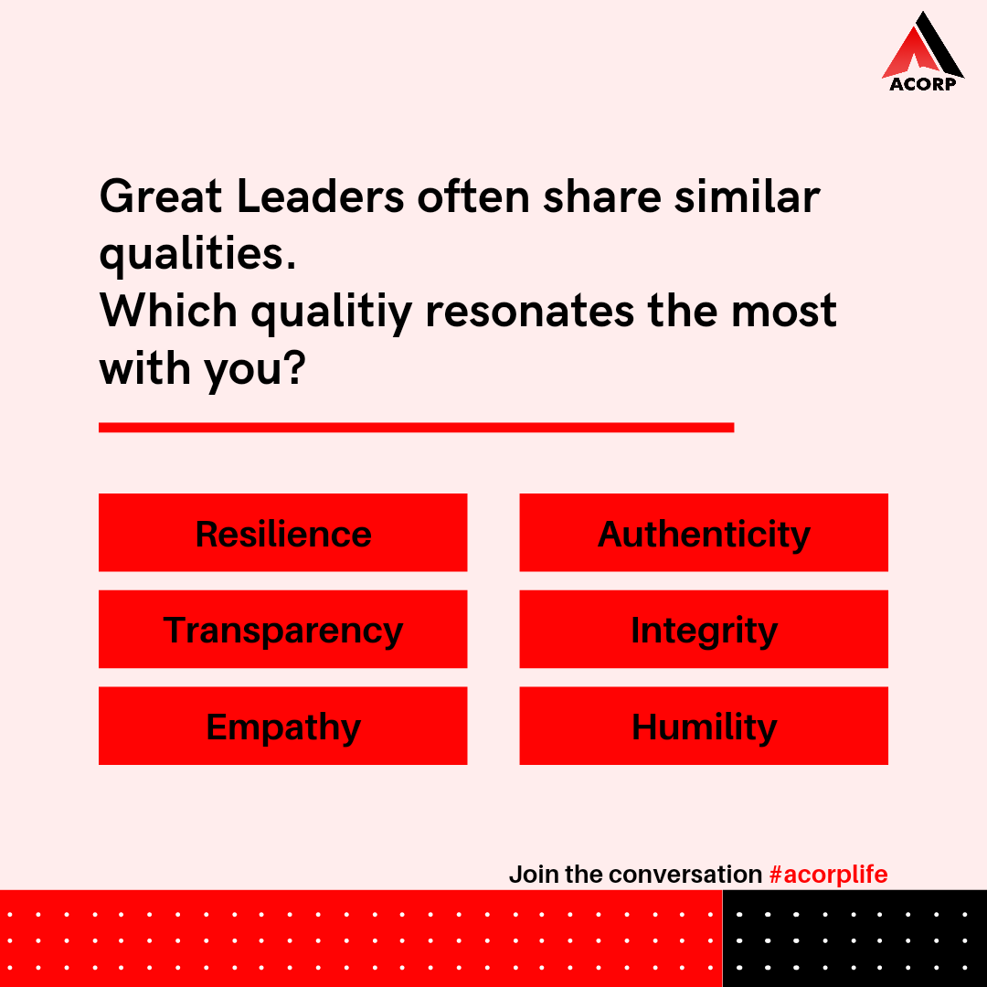 AcorpHQ's tweet photo. Through thick and thin, #leaders who possess the below qualities inspire great work, creating a more #successful future for their #organisations.

Which of the following qualities do you admire the most?
If other, please add in comment.
.
Stay tuned to @Acorp_IN https://t.co/n3KW4bm8d3