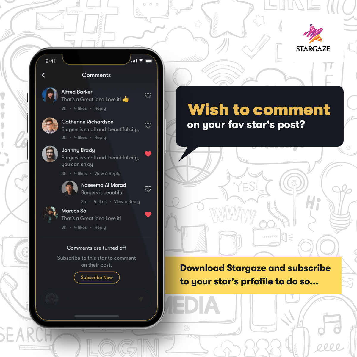 Stargaze_india's tweet image. Commenting on posts by your fav stars is a simple task once you are subscribed to their profiles on Stargaze📱📱.

Get a chance to engage with them. 

To Know More: stargaze.ai
#stargaze #appfeature #applaunch #celebs #celebrities #stars #star #stardom #fan #fans