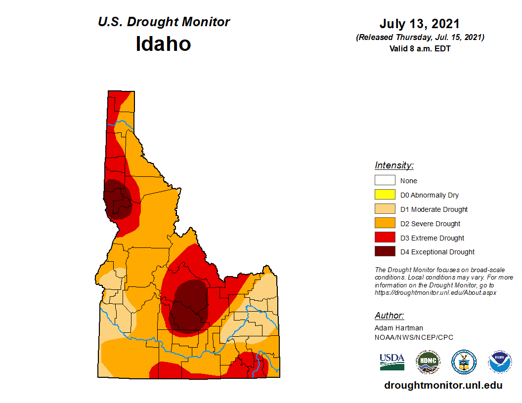 We now have areas of D4 (Exceptional) Drought within our forecast area. This is the first time that a portion of Washington has been under D4 Drought since the Drought Monitor began in 2000. #wawx #idwx