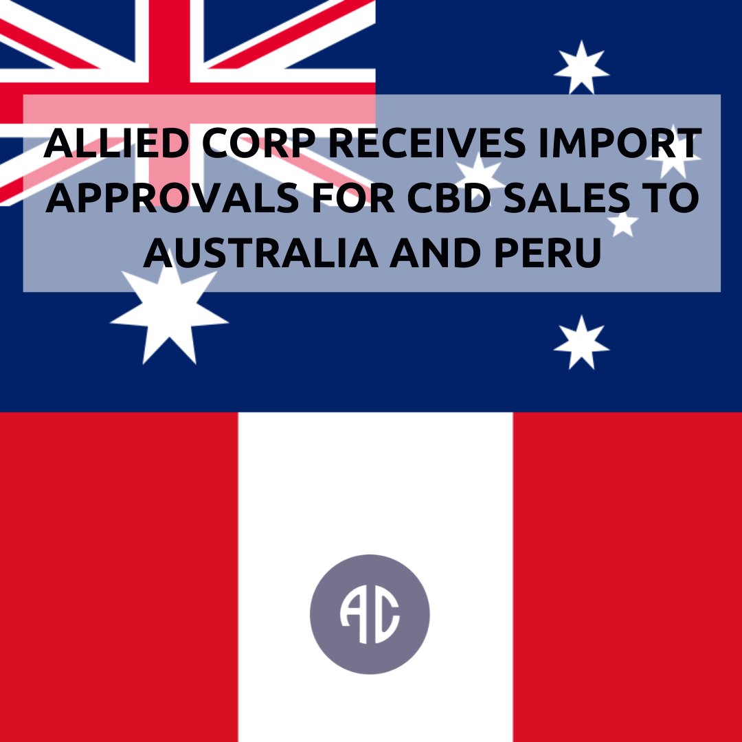 PRESS RELEASE // Allied Corp. (OTCQB: ALID) ...is pleased to announce that it has received import approval certificates for both Australia and Peru...Allied can now execute on its signed purchase agreements by shipping CBD into both of these markets...

tinyurl.com/jpbwxjyr