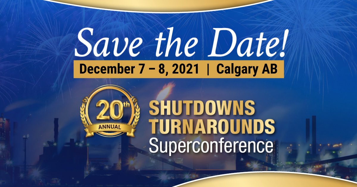 Announcing 20th Annual Shutdowns Turnarounds Superconference! Canada’s largest #turnarounds conference will take place December 7 – 8 at Hyatt Regency Calgary. LEARN MORE>> ow.ly/VoWq50FwFWA
#ShutdownsCAL #Shutdowns #EnergySector #Canada