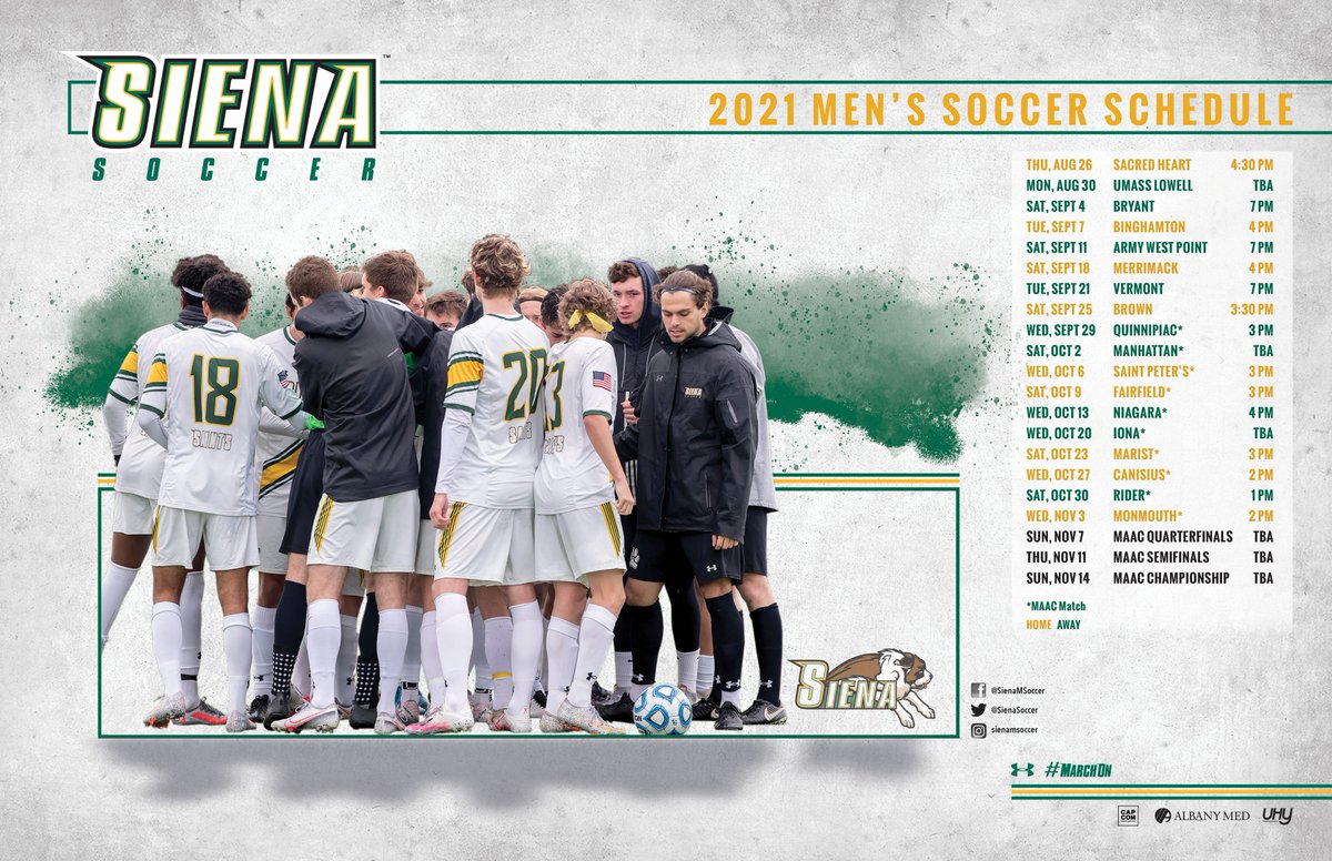 SienaSaints's tweet photo. 🗓️ 𝙍𝙚𝙖𝙙𝙮 𝙁𝙤𝙧 𝘼𝙘𝙩𝙞𝙤𝙣 ⚽️

9⃣ Home Matches Highlight @SienaSoccer's 2⃣0⃣2⃣1⃣ Schedule

📰 https://t.co/kwla5H5V3Y

#MarchOn | #SienaSaints | #MAACSoccer | #NCAASoccer https://t.co/rkPGtDjAmp