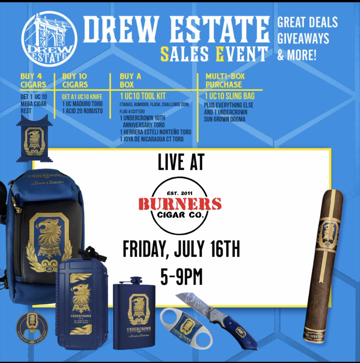 Drew Estate Undercrown 10 Event at Burners this Friday! conta.cc/3z3ARJR