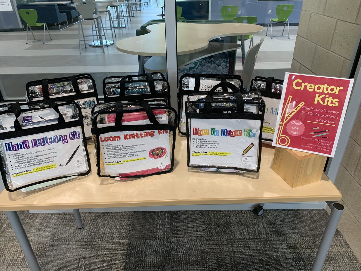 LibraryWmhs's tweet photo. Creator kits are new to the library this school year. See Ms Talbert for more information. Lots of variety and more to come. #creatorkits #makersgonnamake #schoollibrary #library #schoollibrarian #schoollibrariesrock #ourstudentsaremakers https://t.co/dJ8vPBTGcS