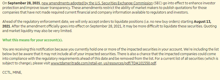 stockspunge85's tweet photo. @CoinCitadelCCTL $cctl #cctl I received a warning letter from TDA about CCTL stock. Please get current with your financials and what ever else the SEC needs from CCTL. Please be transparent with your investors. https://t.co/4PPInUNR6J