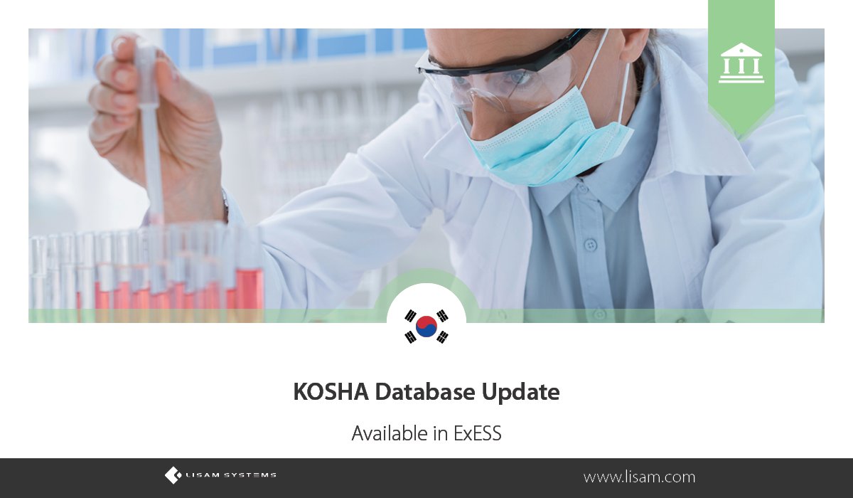 LisamSystems's tweet image. A new update of the KOSHA database is now available for download from our #SDSAuthoring tool, ExESS.
Thanks to all the people involved in the delivery of this update. 
For more info, please contact our Korean office: info.kr@lisam.com
#KREACH #KOSHA #SDS #GHS #DatabaseUpdate