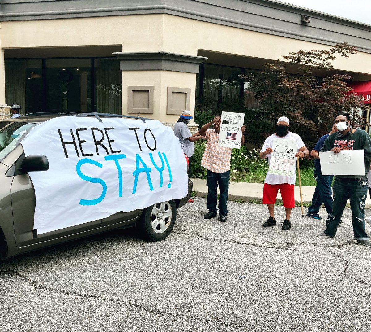 The unhoused men at the hotel are asking people to contact County Executive Armond Budish at 216-443-7178 or tweet <a href="/CuyahogaCounty/">Cuyahoga County</a> to continue funding the <a href="/LMMCleveland/">LMM</a> operation through its original end date of 8/31 to buy time for a better solution to large shelter during covid