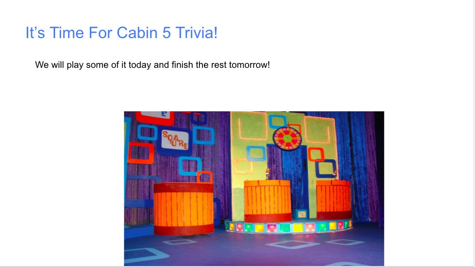 5Cabin's tweet photo. TRIVIIIIIAAAAA!!!! This morning Cabin 5 participated in some trivia involving all of the subjects we've been learning about. Reading, Word Works &amp; Fractions just to name a few. Congratulations to the Girl's team who defeated the Boy's $3000 to $500 #summerlearning #sccdsb https://t.co/FLxIEqnBFH