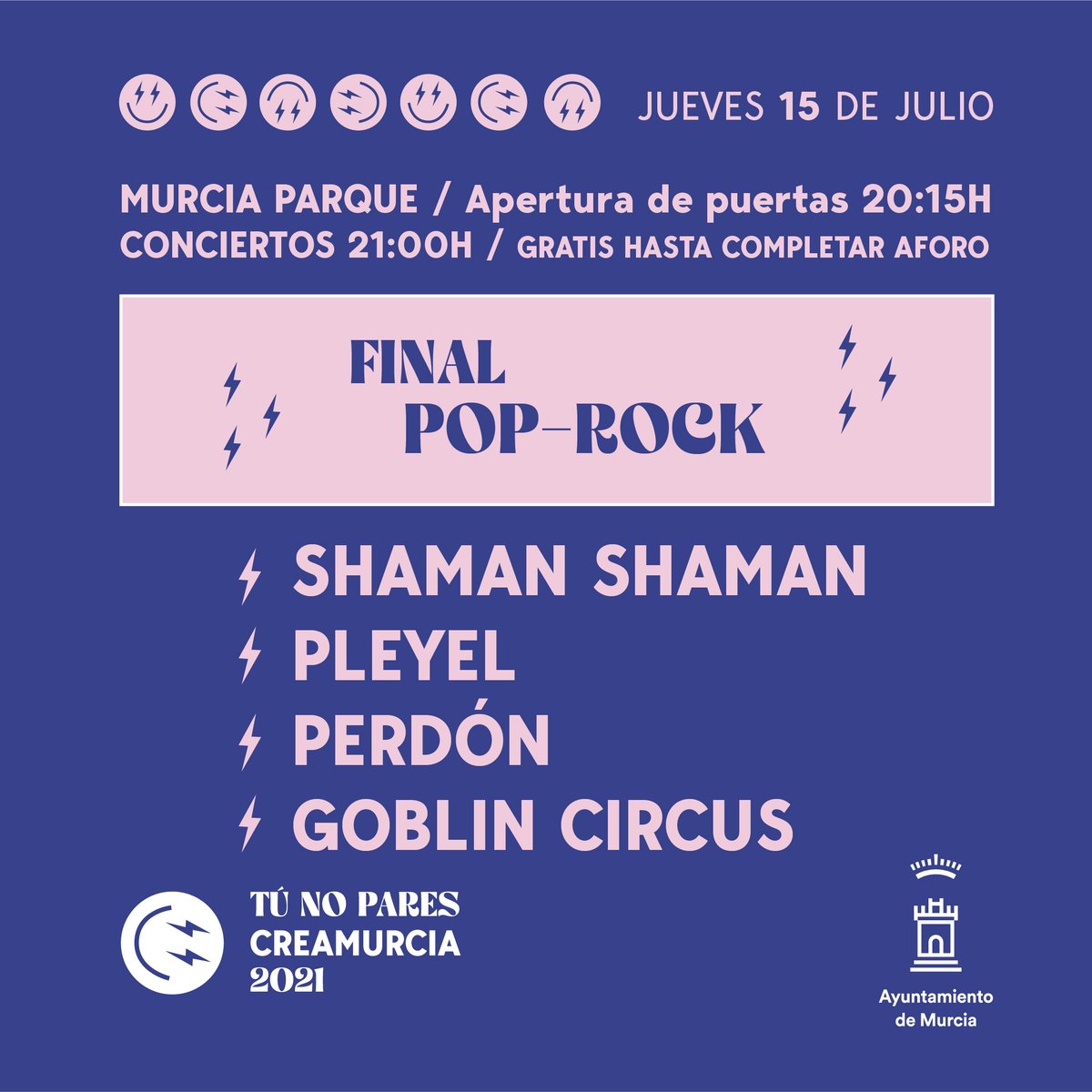¡Tenemos una cita🤩!
Esta tarde en Murcia Parque la música no para con las finales de Pop-Rock🎸 . 
Y mañana seguimos con Otras Tendencias.

<a href="/AytoMurcia/">Ayuntamiento de Murcia</a> 

#Creamurcia2021 #TuNoPares

@shamanshamanband @pleyelrock #perdon #GoblinCircus @flora_majora @conszzzzzzzz @call0fcuties