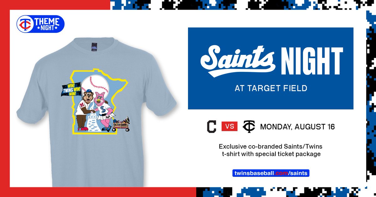 Minnesota Twins (@twins) on Twitter photo RT for a chance to win 2 tickets + 2 t-shirts for <a href="/StPaulSaints/">St. Paul Saints</a> Night at Target Field!
You don't want to miss this FUN-filled Theme Night: twinsbaseball.com/saints #MNTwins RT for a chance to win 2 tickets + 2 t-shirts for <a href="/StPaulSaints/">St. Paul Saints</a> Night at Target Field!
You don't want to miss this FUN-filled Theme Night: twinsbaseball.com/saints #MNTwins