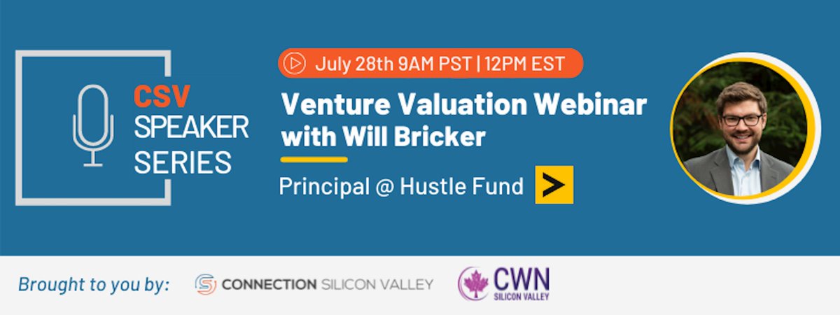 PlatformCalgary's tweet photo. .@connectsv &amp; @cwnsv are excited to bring you a webinar on venture valuation with @will_bricker, Principal @HustleFundVC. Learn about the current valuation landscape &amp; how valuations change over time based on your startup's revenue &amp; product. Register here https://t.co/GeQPLWiJKa https://t.co/1y3QEGIl6W