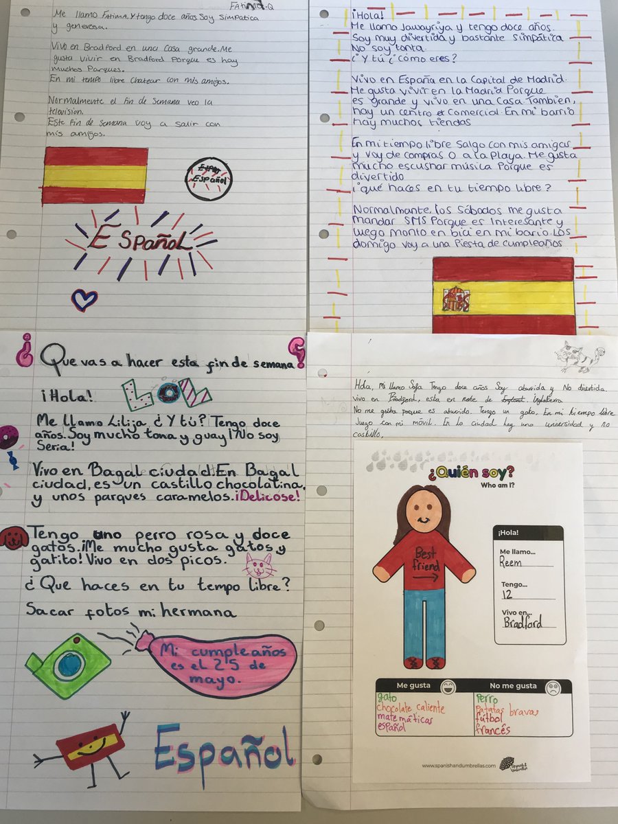 BVGALanguages's tweet photo. Mrs. Duffield is so proud of how much progress her year 7 have made this year. This is their writing about themselves, where they live and what they do in their free time We ❤️🇪🇸#bvgaexcellence https://t.co/t0vxumnSTk