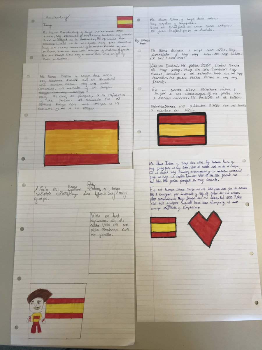 BVGALanguages's tweet photo. Mrs. Duffield is so proud of how much progress her year 7 have made this year. This is their writing about themselves, where they live and what they do in their free time We ❤️🇪🇸#bvgaexcellence https://t.co/t0vxumnSTk