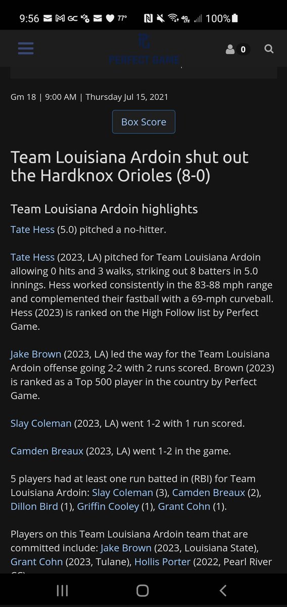 Good opening win for Team Louisiana Ardoin. Great job on the mound by <a href="/tatehess2/">Tate Hess</a> of Singer who went 5 innings and tossed a No Hitter! #FAMILY #WUPKAR