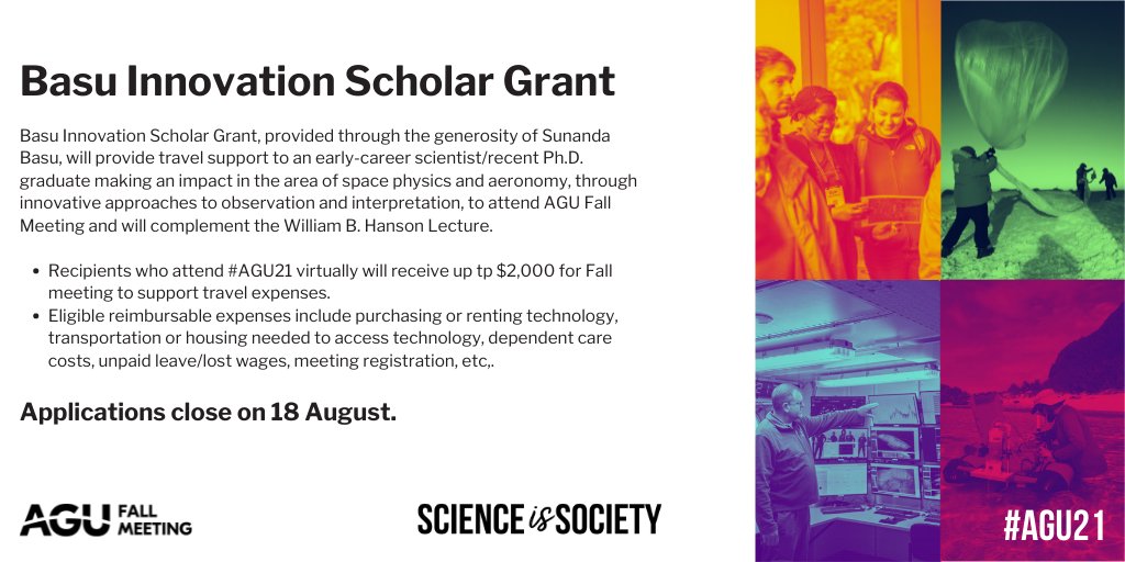 Applications are now open for student travel grants and scholarships. 

Apply for the opportunity to attend #AGU21 in-person or online. 

agu.org/Learn-and-Deve…