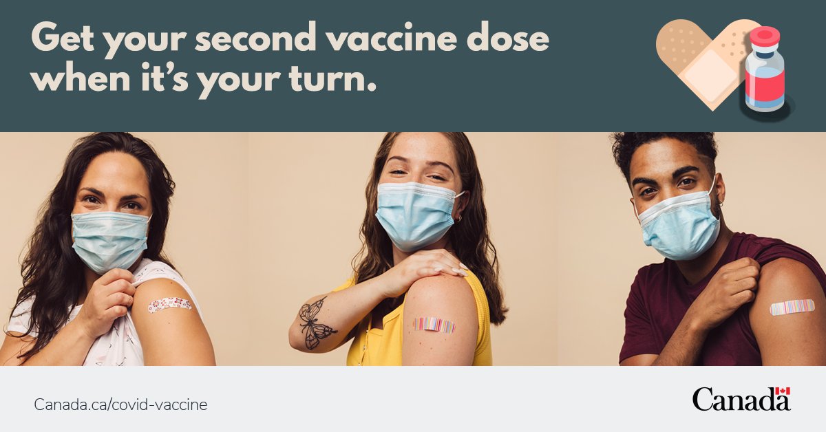 Canada's tweet image. Getting your second dose of the #CovidVaccine is essential. Two doses gives you the most protection against #Covid19 and helps prevent the spread of #VariantsOfConcern. 

Be sure to book your second shot when eligible because #EveryShotCounts ➡️ ow.ly/3PzA50FwIle