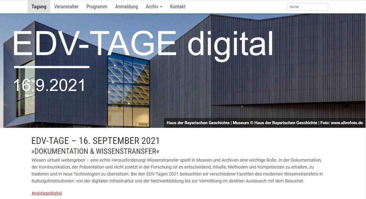Jetzt anmelden zur EDV-Tage digital 2021 »Dokumentation &amp; Wissenstransfer« per Livestreaming aus Regensburg &gt;&gt; edvtage.de/de/home #EDVTageDigital #Wissenstransfer #Digitalisierung #OralHistory #digsmus #DigitalCulturalHeritage