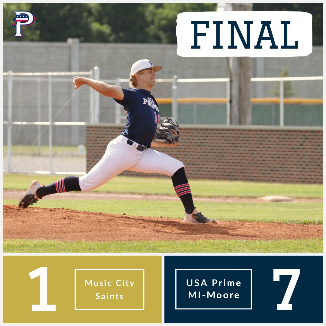 Game 1 Final: 7-1 W 

<a href="/hbailey2021/">Hayden Bailey</a> 3-3 2B 2 RBI 
<a href="/mathews_48/">Steven Mathews</a> 2-3 2R
<a href="/maxbass_32/">Max Bass</a> 2-4 R
<a href="/RobertN__25/">Robert Newland</a> 1-3 2RBI 

Gem on the mound from <a href="/BraydenR1823/">Brayden Raether</a> 6.0IP 1ER 5K

<a href="/loganmartin282/">logan martin</a> closed it out 1.0IP 0ER 1K

<a href="/PastimeAllScout/">Pastime All-Scout</a> <a href="/PastimeBaseball/">Pastime Tournaments</a> <a href="/USAPrimeMI/">USA Prime Michigan Baseball & Softball</a>