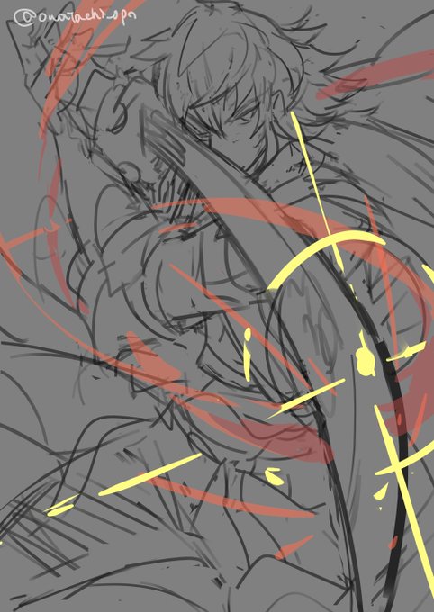 去年のシムールEX記念絵の初期ラフ発掘～。 告知見てから描きはじめて最初は勢い重視だったけど、EXの【夢幻】とか夢想誘刃とか幻酔朧月のイメージがかっこよすぎて方向性をそっちに修正した流れ😌 