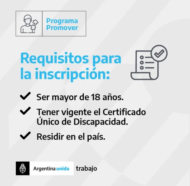 JanetMaldonado_'s tweet photo. 🙌🏽 El #ProgramaPromover fue creado por el Ministerio de Trabajo, Empleo y Seguridad Social de la Nación, para mejorar la formación de las personas con discapacidad.
@andiscapacidad
Conocelo acá 👇🏽 https://t.co/sb9sprOjV1