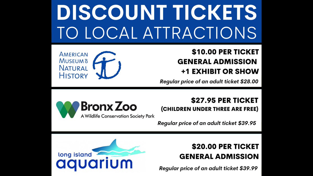 CommackLibrary's tweet image. Discounted tickets are available to Commack Public Library patrons with a limit of four per family. All sales are final. Tickets can be purchased at the Circulation Desk. #museum #zoo #aquarium #library