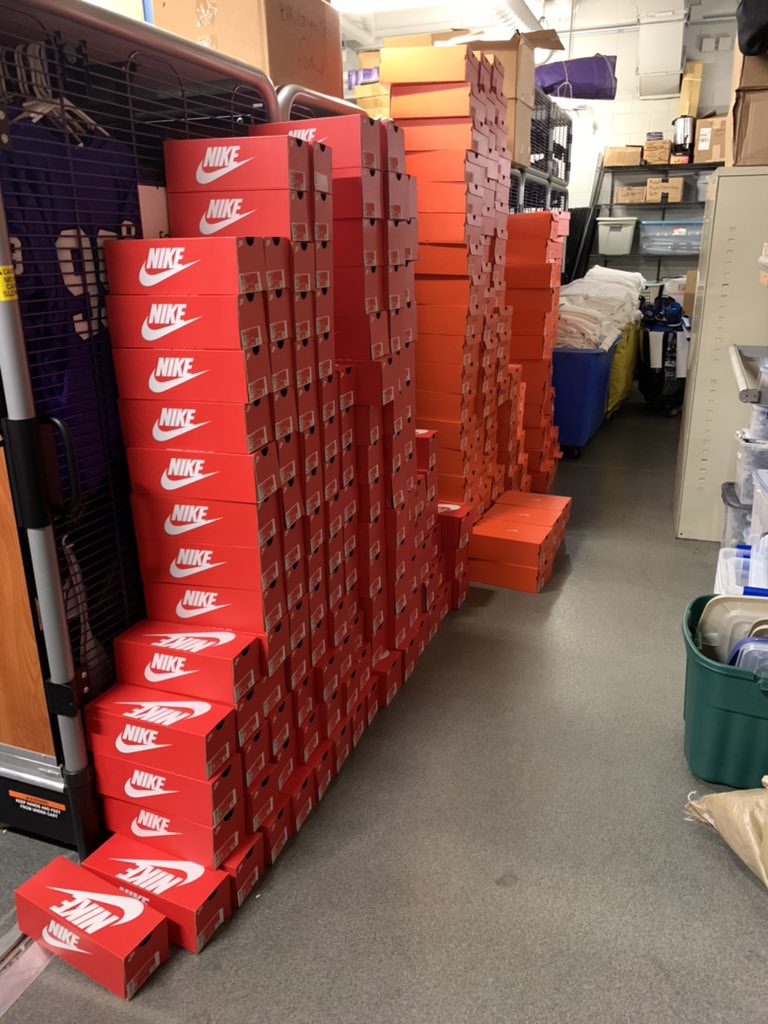 USTequipment's tweet photo. Equipment room is starting to look like a @Nike factory! 🥵🥵 @TommieAthletics @BSNSPORTS_MN https://t.co/G9Toy04LT6