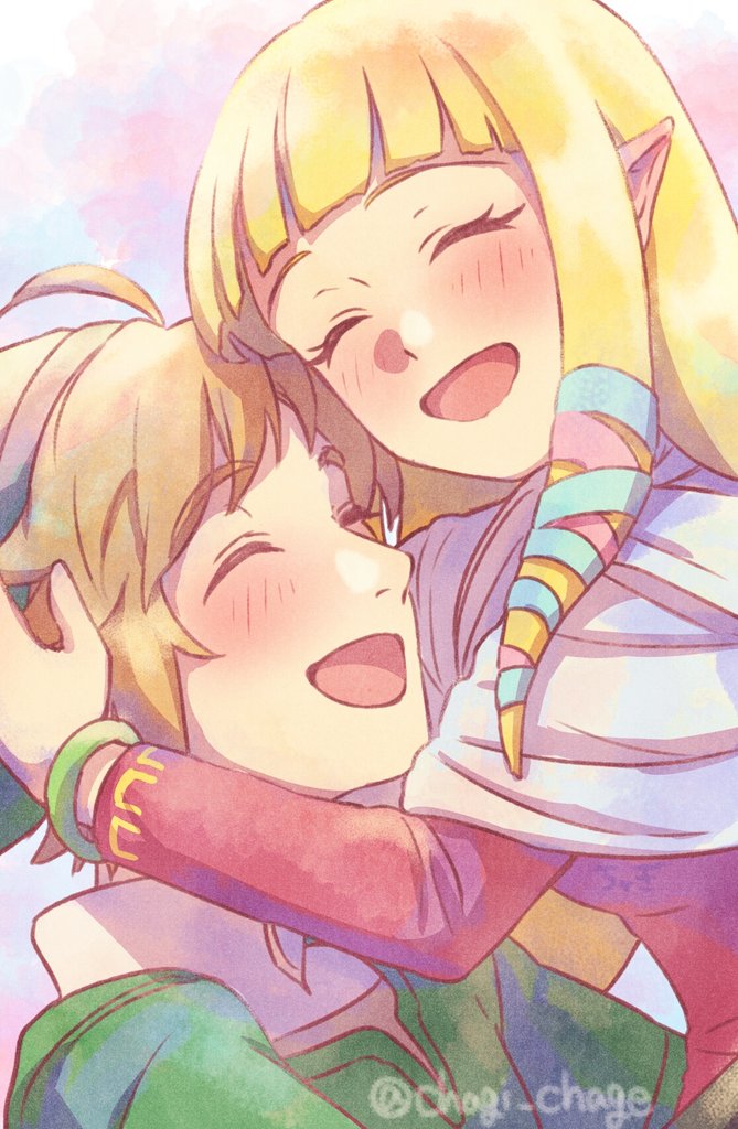 リンク(ゼルダの伝説) ,ゼルダ姫 「#SkywardSwordHD #zelda 
スカウォHD発売おめでとー!🎉」|ちゃぎ🌟のイラスト