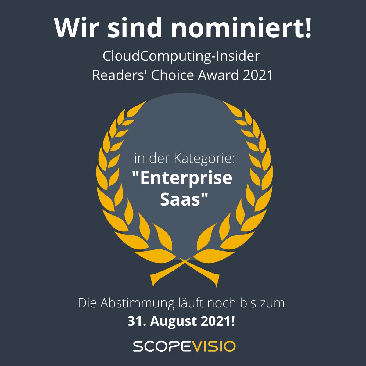 Große Bitte: Stimmt für unsere @Scopevisio in der Kategorie Enterprise SaaS ab!

         Hier Voten: hubs.li/H0SlZ370

Wir sind auf jede Stimme angewiesen!

#Scopevisio #centerdevice <a href="/JoergEHaas/">Jörg Haas</a> @ERP